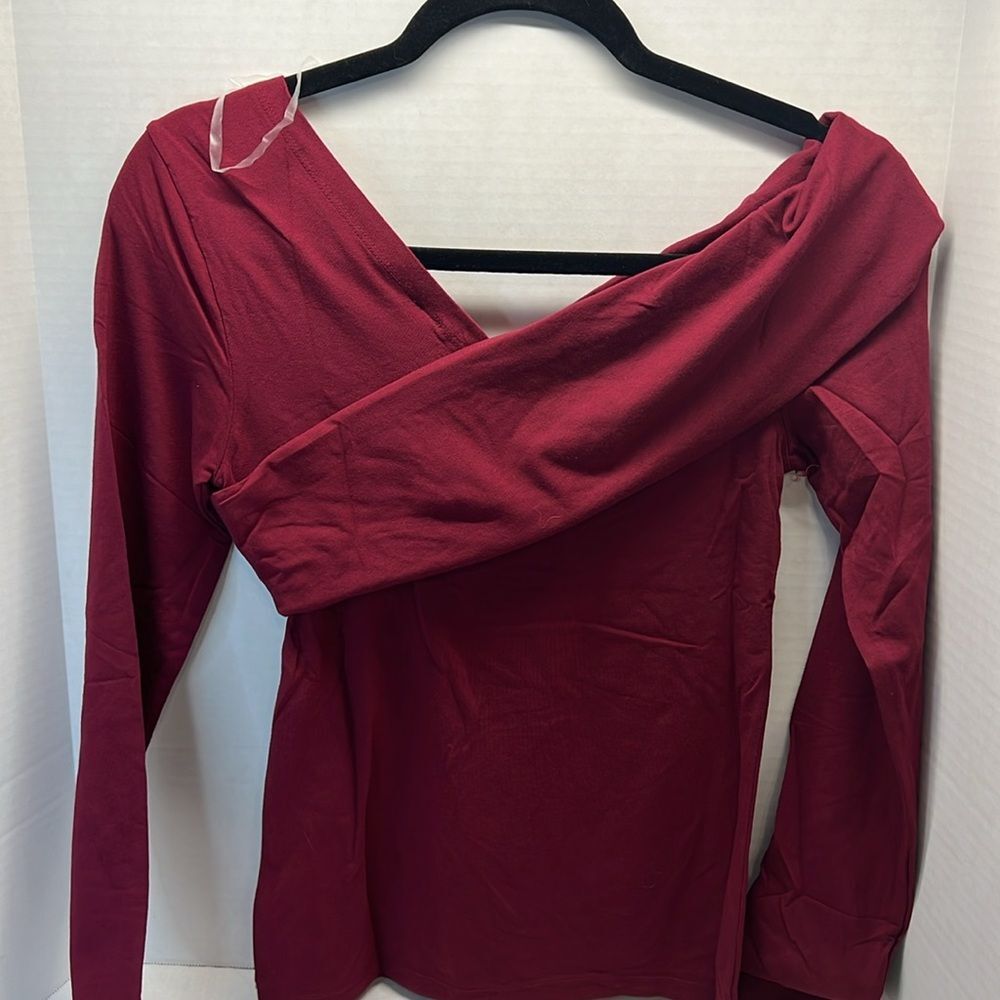 Bobi Assymetric Wrap Women’s Top Size S Color Pinot Long Sleeves Fitted NWT